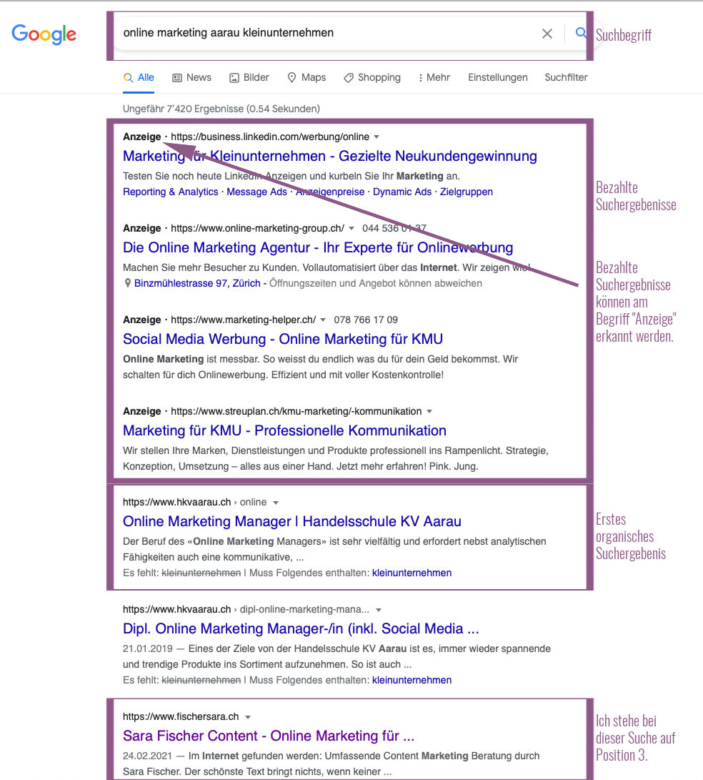 Erstes organisches Suchergebnis Erstes Google-Suchergebnis
