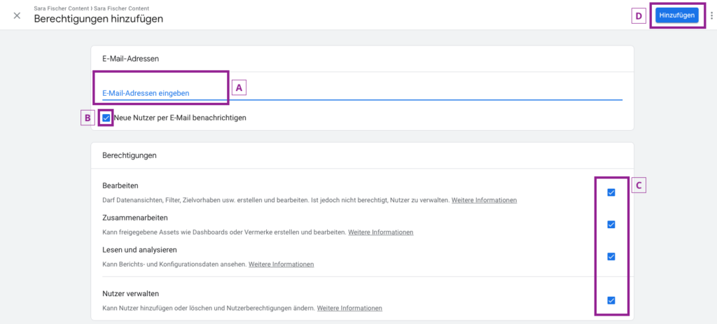 Google Analytics Berechtigungen