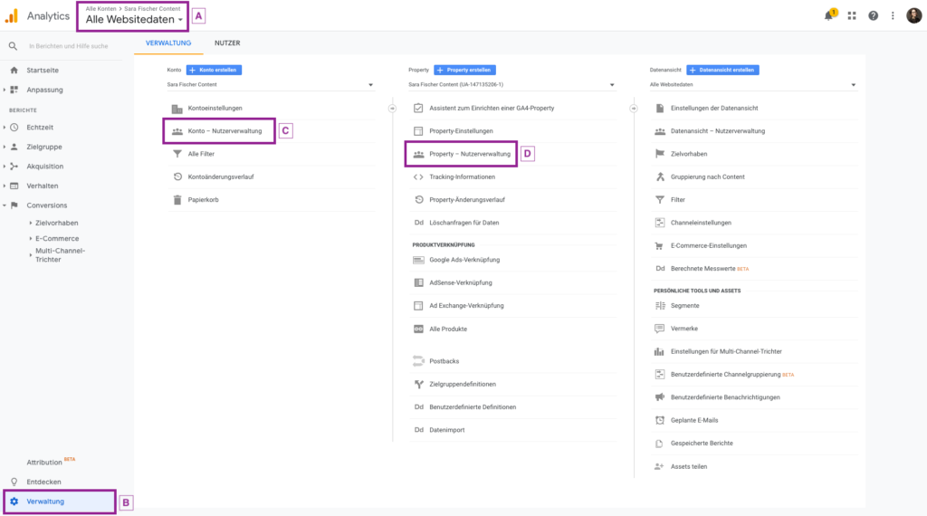 Google Analytics Property Nutzerverwaltung