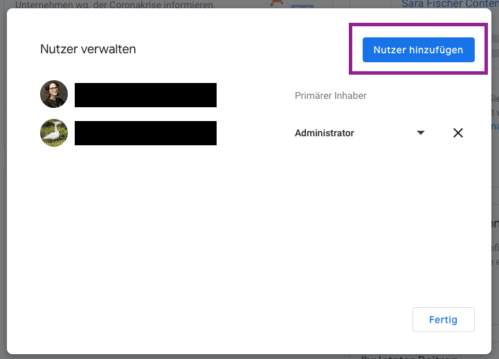 MyBusiness Nutzer verwalten Google MyBusiness Nutzer hinzufügen