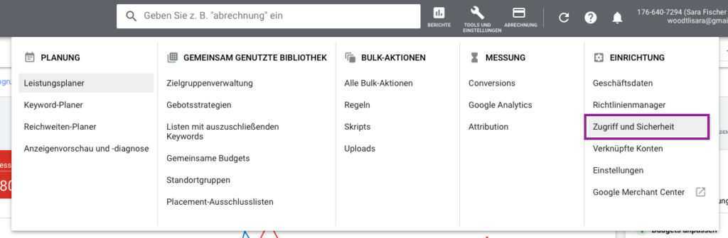 Google Ads Zugriff gewähren