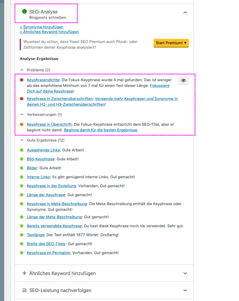 Yoast SEO Analyse
