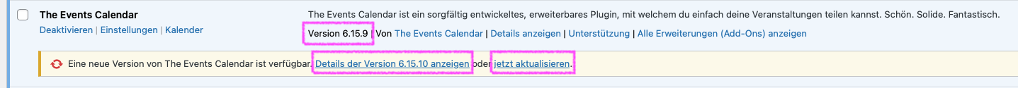 Plugin Version aktualisieren